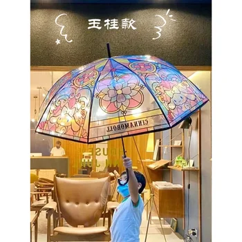 Прозрачный зонт с длинной ручкой, зонт с росписью из стекла Sanli, утолщенный ветрозащитный Ломи, милый женский зонт для церкви