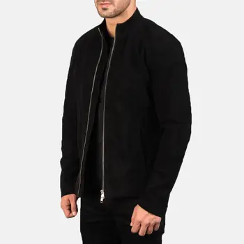 Черная замшевая куртка для мужчин, байкерская куртка из натуральной овечьей кожи, мотоциклетное пальто