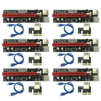 6ШТ 3 в 1 4pin Molex PCI-E Майнинговая карта 6pin Riser SATA 60 см PCIE от 1x до 16x PCI Express Riser Card для Antminer Bitcoin Miner