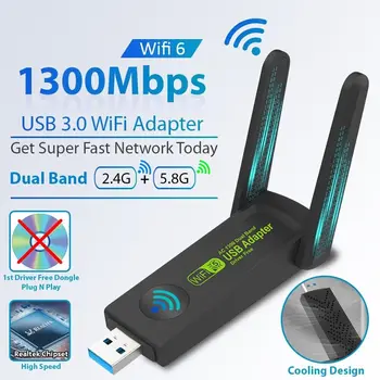 USB WIFI Адаптер Беспроводная сеть USB WiFi Донгл Антенны Двухдиапазонный 5G 1300 Мбит/с для компьютера Ноутбук для Win7 Win10