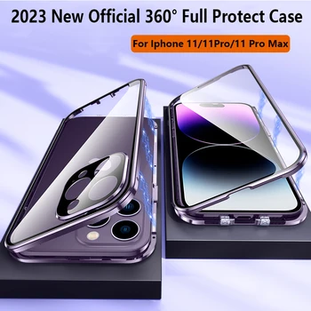 Для Iphone 11 Pro Max Чехол Роскошный Металлический 360 ° Магнитный HD Стекло Защита камеры Противоударный чехол Для Apple 11 Pro Max Чехол Coque