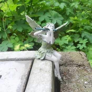 Игра На флейте Сказочная статуя Ангела Садовая скульптура украшение Наружного сада Газон Внутренний двор Изделия из смолы