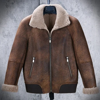 Новое пальто из овчины, мужская куртка-бомбер B3, утепленная меховая шуба, коричневая кожаная куртка, короткие мужские зимние пальто