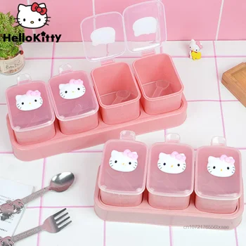 Новая Пластиковая Коробка Для Приправ Sanrio Hello Kitty, Банка Для Хранения Соли И Сахара, Набор Ложек, Корейские Бытовые Кухонные Принадлежности, Аксессуары