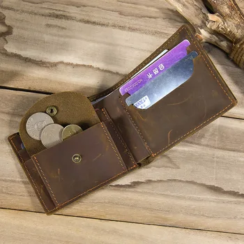 Короткий мужской кошелек из конской кожи, мужской винтажный кошелек, держатель для карт, кошелек для монет, модный мужской кошелек в стиле ретро
