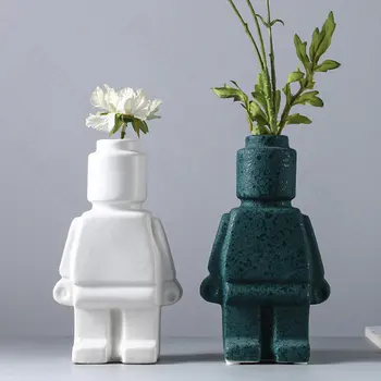 Северная Европа, ваза-робот, Креативный домашний декор, Настольные керамические вазы для хранения сушеных цветов, декоративное украшение гостиной