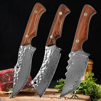 Дамасский Нож для обвалки, Молотковый Мясницкий Тесак, Мясницкие Ножи, Кухонный сербский нож шеф-повара для нарезки, Инструменты для кемпинга на открытом воздухе