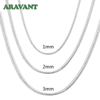 Aravant Серебро 925 пробы 1 мм/2 мм/3 мм, ожерелье в виде змеиной цепочки для мужчин и женщин, подвеска, модные ювелирные изделия