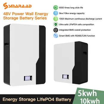Бытовая система хранения энергии Сверхбольшой емкости 48V 51.2v100ah 200ah LiFePO4 Аккумуляторная батарея 5kWh 10kWh 6000 + циклов