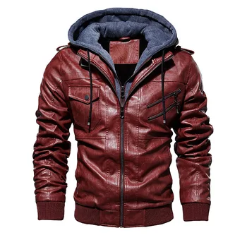 Мужская кожаная куртка, Мужская плюшевая кожаная куртка из искусственной кожи с капюшоном, новинка 2023, ветрозащитная мотоциклетная куртка, осень и зима