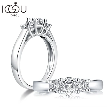 Обручальное кольцо IOGOU из Стерлингового серебра 925 пробы с круглым Цирконом 5,0 мм, Классическое Модное кольцо с 3 Камнями, Обручальное Ювелирное изделие, подарок для женщин