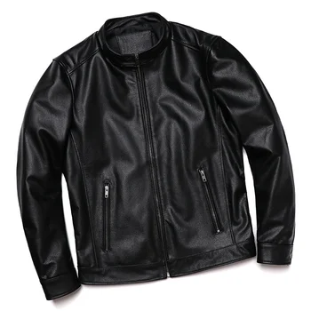 Классическая Черная Куртка из натуральной Кожи Для Мужчин, Тонкое Пальто из натуральной Телячьей Кожи, Мужская Одежда Из 100% Воловьей Кожи