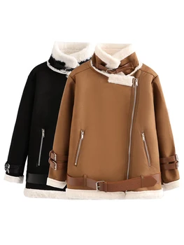 Меховая флисовая куртка, Женское винтажное пальто из толстой овечьей шерсти, Зимняя повседневная теплая байкерская верхняя одежда, Женская модная шерстяная куртка в стиле пэчворк