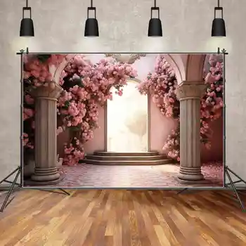 ЛУНА.QG фон, Индивидуальный розовый баннер на день рождения, Украшение двери, фон, цветущее дерево, текстурированный мрамором реквизит для вечеринки, фотобудка