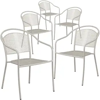 Oia Commercial Grade 5 Светло-серое Стальное кресло для внутреннего и наружного использования с круглой спинкой