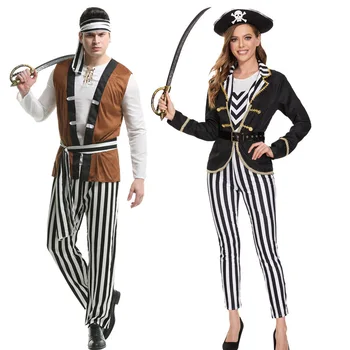 Новый костюм пиратов Карибского моря на Хэллоуин, игровая роль Пираты Джек Капитан, косплей, необычное праздничное платье
