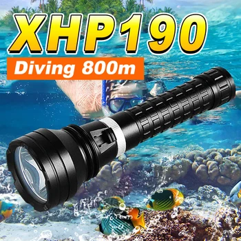 Обновление XHP190 Мощный фонарик для дайвинга, Профессиональный подводный светодиодный фонарик, Перезаряжаемая лампа для дайвинга, водонепроницаемый фонарь IP8
