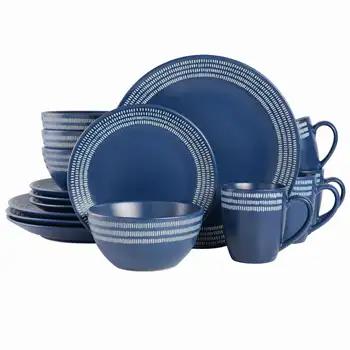 Набор керамической посуды Gap Home из 16 предметов с голубой полосатой каймой