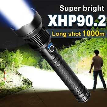 Новейший Сверхвысокомощный Перезаряжаемый светодиодный фонарик 18650 USB XHP90.2, Тактический фонарь XHP50, Водонепроницаемый Фонарь Для Кемпинга Для Охоты
