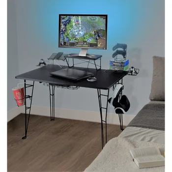 Оригинальный игровой стол с 32-дюймовой подставкой для монитора, зарядной станцией и хранилищем для игр, из черного углеродного волокна