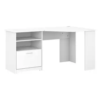 Угловой письменный стол мощностью 60 Вт с ящиком для папок и полками для хранения белого цвета