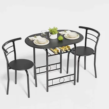 Vineego, обеденный набор из 3 предметов на 2 маленьких кухонных стола для завтрака, Компактные Деревянные стулья и столовый набор, черный