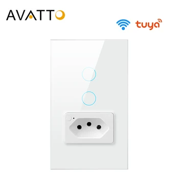 AVATTO Tuya Бразилия WiFi настенный выключатель с Розеткой, сенсорный прерыватель 1/2 банды Умный выключатель света работает с Alexa Google Home