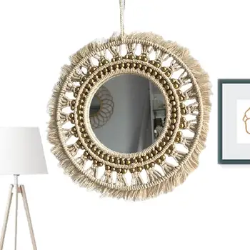 Подвесное настенное зеркало ручной работы из макраме, зеркало для ванной комнаты, Подвесное круглое настенное зеркало, современное декоративное украшение для прихожих, ванных комнат, гостиной
