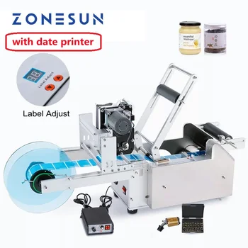 ZONESUN LT-50D Полуавтоматическая Машина для прикрепления этикеток к круглым бутылкам, Печатная машина для этикеток, Принтер даты, Наклейка, Аппликатор этикеток