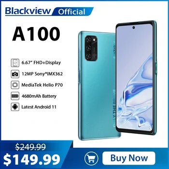 Blackview A100 Helio P70 Android 11 Смартфон 6 ГБ + 128 ГБ 6,67 