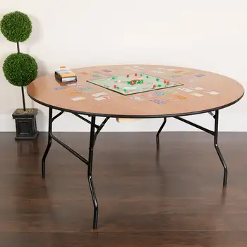 Круглый деревянный складной банкетный стол длиной 5 футов с прозрачным покрытием