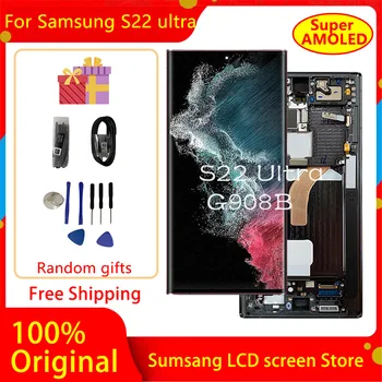 100% Протестированный AMOLED Для Samsung Galaxy S22 Ultra 5G Дисплей S908 S908B, S908U ЖК-дисплей с сенсорным экраном Digitizer + Бесплатная Задняя крышка