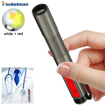 Мини-Медицинский светодиодный фонарик, карманный зажим для ручки, фонарик, Белый + красный Свет, USB Перезаряжаемая ручная лампа, Портативный фонарик для обнаружения медсестры