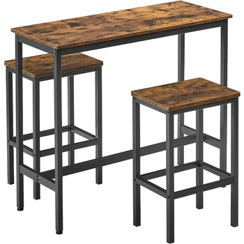 Набор обеденных столов VASAGLE, Набор барных столов и стульев, Кухонный стол высотой с барную стойку с набором из 2 табуретов, 15,7 x 39,4 x 35,4 дюйма