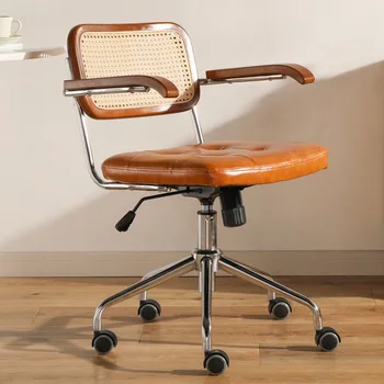 Офисное кресло из ротанга Wuli, кожаное кресло в японском ретро стиле, Компьютерное кресло, вращающееся кресло для дома, рабочий стол, Подъемное кресло, кресло знаменитости