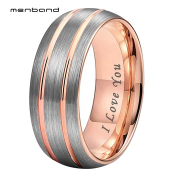 8 мм черное вольфрамовое кольцо из розового золота с 2 канавками для мужчин и женщин, обручальное кольцо с гравировкой 