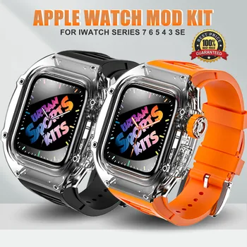 Комплект модификации ICE Transparent Для Apple Watch Band Case 8 7 45 мм 6 5 4 3 44 мм Спортивный ремешок из Фторкаучука для iWatch 6 5 4 SE