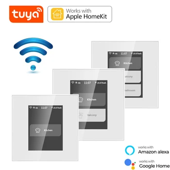 Tuya/Homekit Wifi Умный Выключатель света для штор, Сенсорная панель с ЖК-экраном, с RGB LED окружающим освещением, для Alexa Google Home