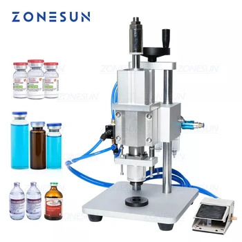 Пневматическая Укупорочная машина ZONESUN для Пероральной укупорки бутылок с жидким пенициллином, машина для обжима алюминиевых стеклянных флаконов