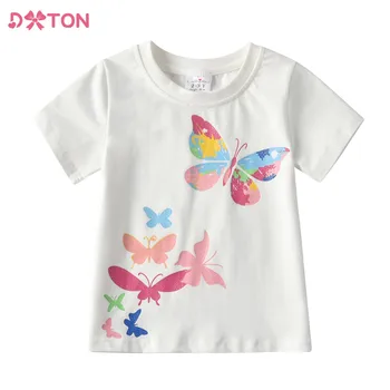Цветная футболка с бабочкой для девочек DXTON, Детская одежда, Летние белые топы, футболки с принтом для малышей, хлопковые футболки для 3-8 лет