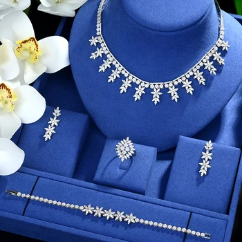 Be 8 Роскошные ювелирные наборы в Дубае Элегантный Дизайн с прозрачными листьями Циркония Свадебный набор Ожерелье Серьги Браслет Аксессуары для платья S494