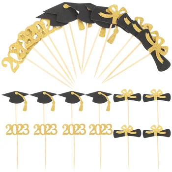 24 шт 2023 Вставки для выпускных карт, Шляпа-Топпер, Десертные украшения, деревянный декор для Вечеринок