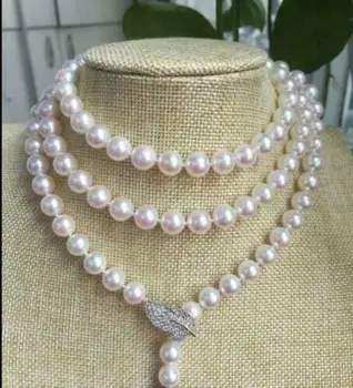 50 “” Горячее ожерелье из натурального белого жемчуга AAA 9-10 мм Южного моря