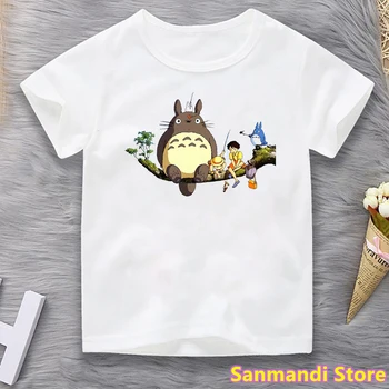 Футболка Totoro Studio Ghibli с Мультяшным принтом для девочек/мальчиков, Детская одежда, Футболка с Аниме Хаяо Миядзаки, Детская одежда Kawaii, футболка