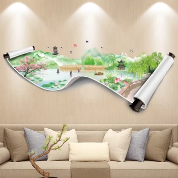Китайская Пейзажная живопись, наклейка на стену, художественная роспись для гостиной, самоклеящиеся Наклейки для декора подростковой комнаты для мебели