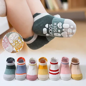5 пар противоскользящих детских носков на лодыжках, дышащие резиновые захваты, Хлопковые детские носки для мальчиков и девочек, носки для малышей с низким вырезом