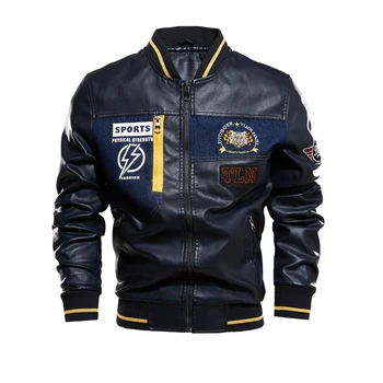 Новая модная кожаная куртка с вышивкой, мужская мотоциклетная мужская куртка из искусственной кожи, мужское пальто, осенне-зимнее пальто