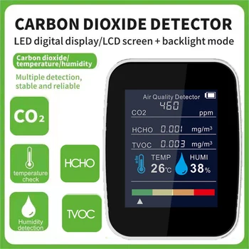 Детектор CO2 5 in1 Цифровой Тестер датчика температуры Влажности Монитор качества воздуха Измеритель двуокиси углерода TVOC формальдегида HCHO