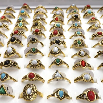 XiaoYaoTYM 50 шт. Кольца в Тибетском Винтажном стиле с Полудрагоценными камнями Для женщин, Кольца Высокого качества