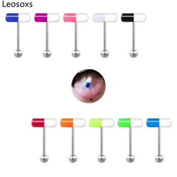Leosoxs, 1 шт., пирсинг для человеческого тела, красочное двухцветное капсульное кольцо для языка, акриловые украшения для языка